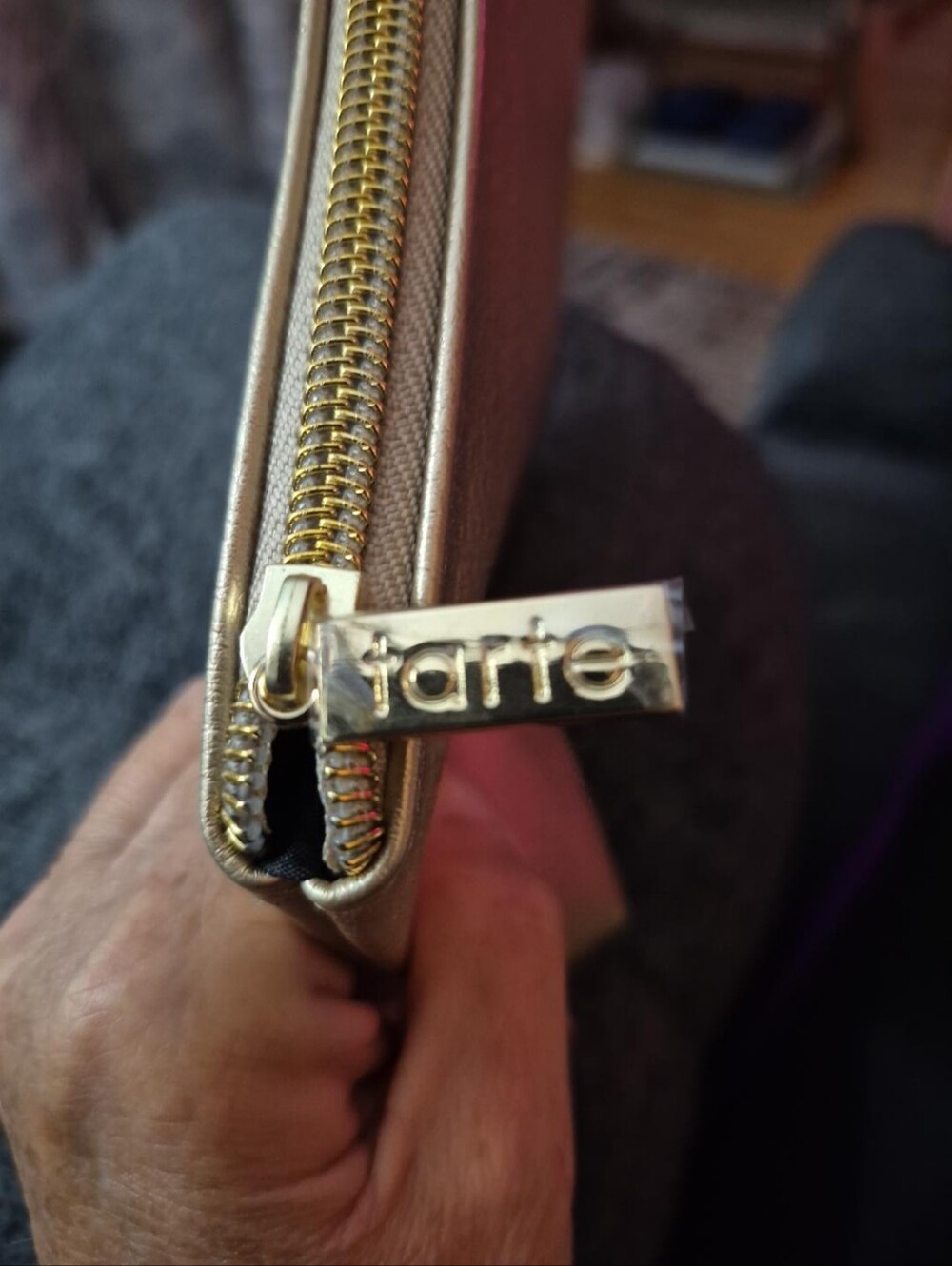 tarte Gold Metallic Zip Cosmetic Bag